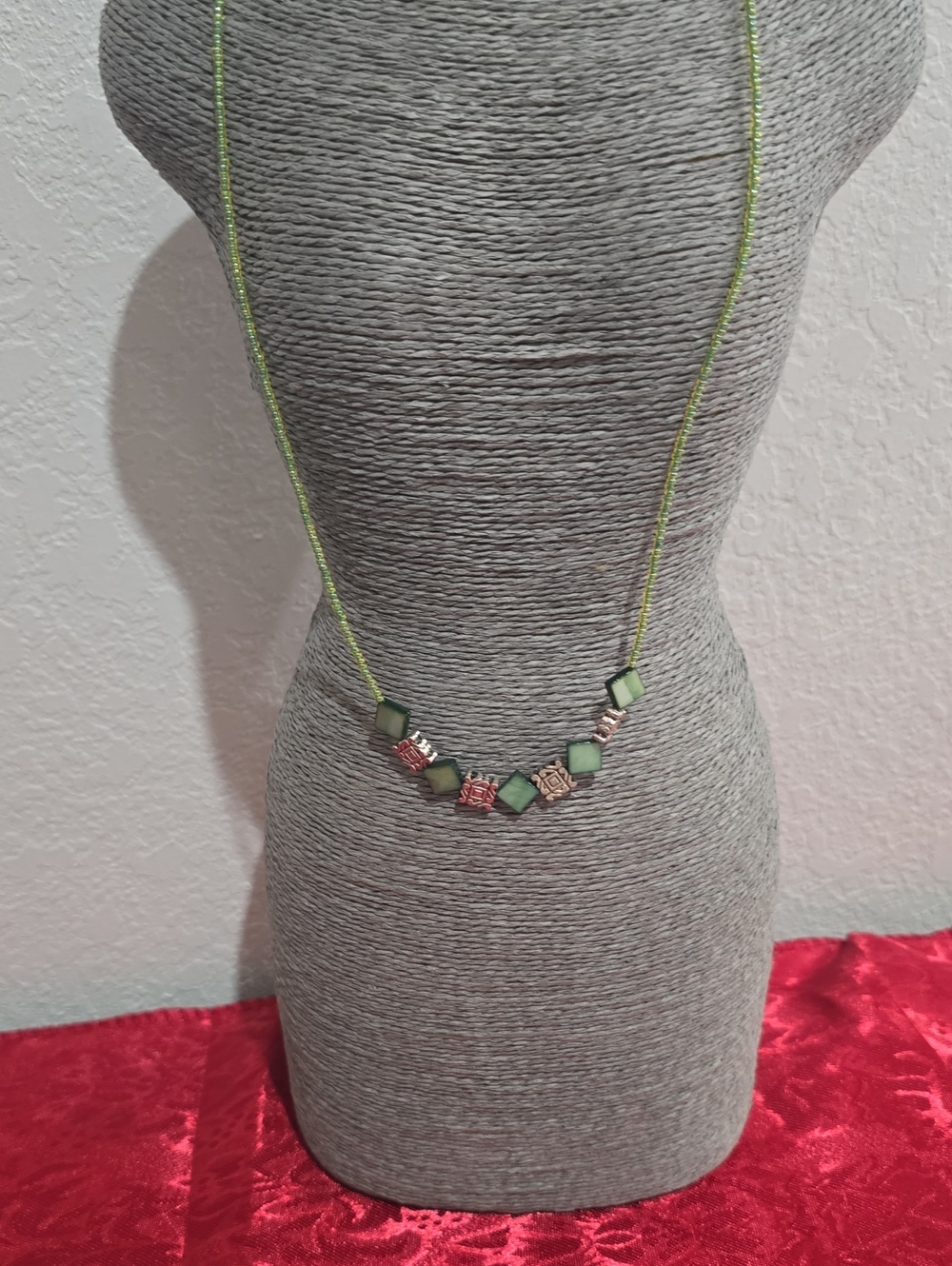 Green Beaded Cube Pendant Necklace - Women Jewelry